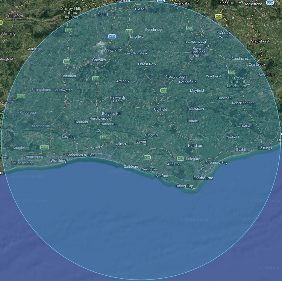 Prime Shine mobile valeting coverage map